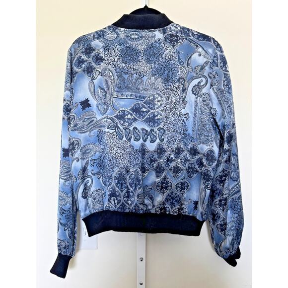 VTG 90s 100% Silk Bomber Jacket Women’s Sz Large Light Blue Allison Taylor - Picture 2 of 11